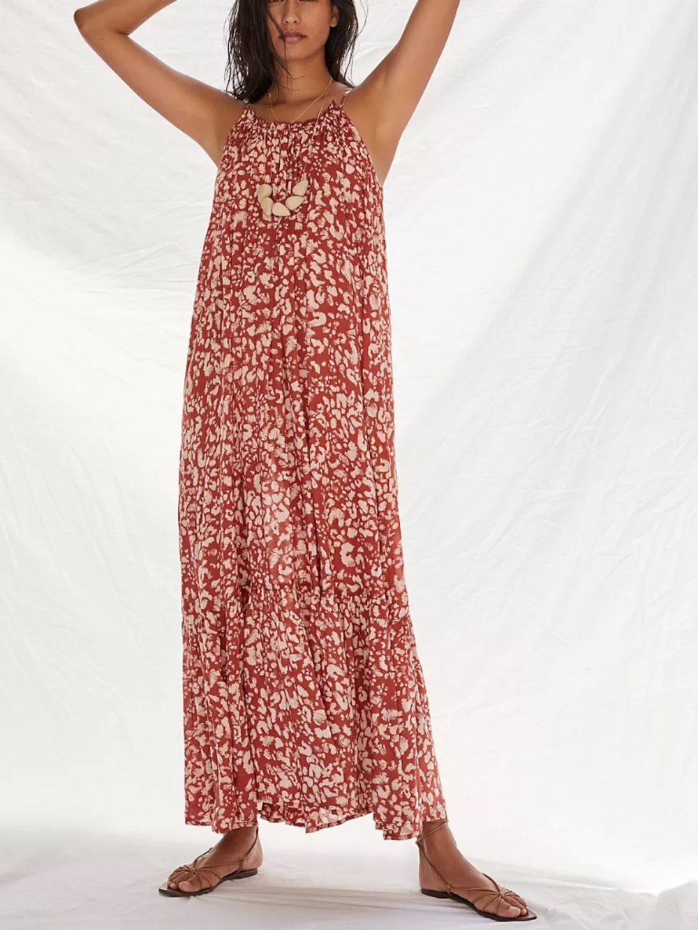 Anthropologie Vallea Flounced Maxi Lounge Dress, Size L NWT